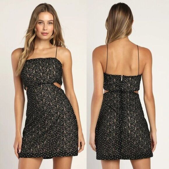 JUST ME Women Black Floral Embroidered‎ Cutout Mini Dress - Picture 1 of 4